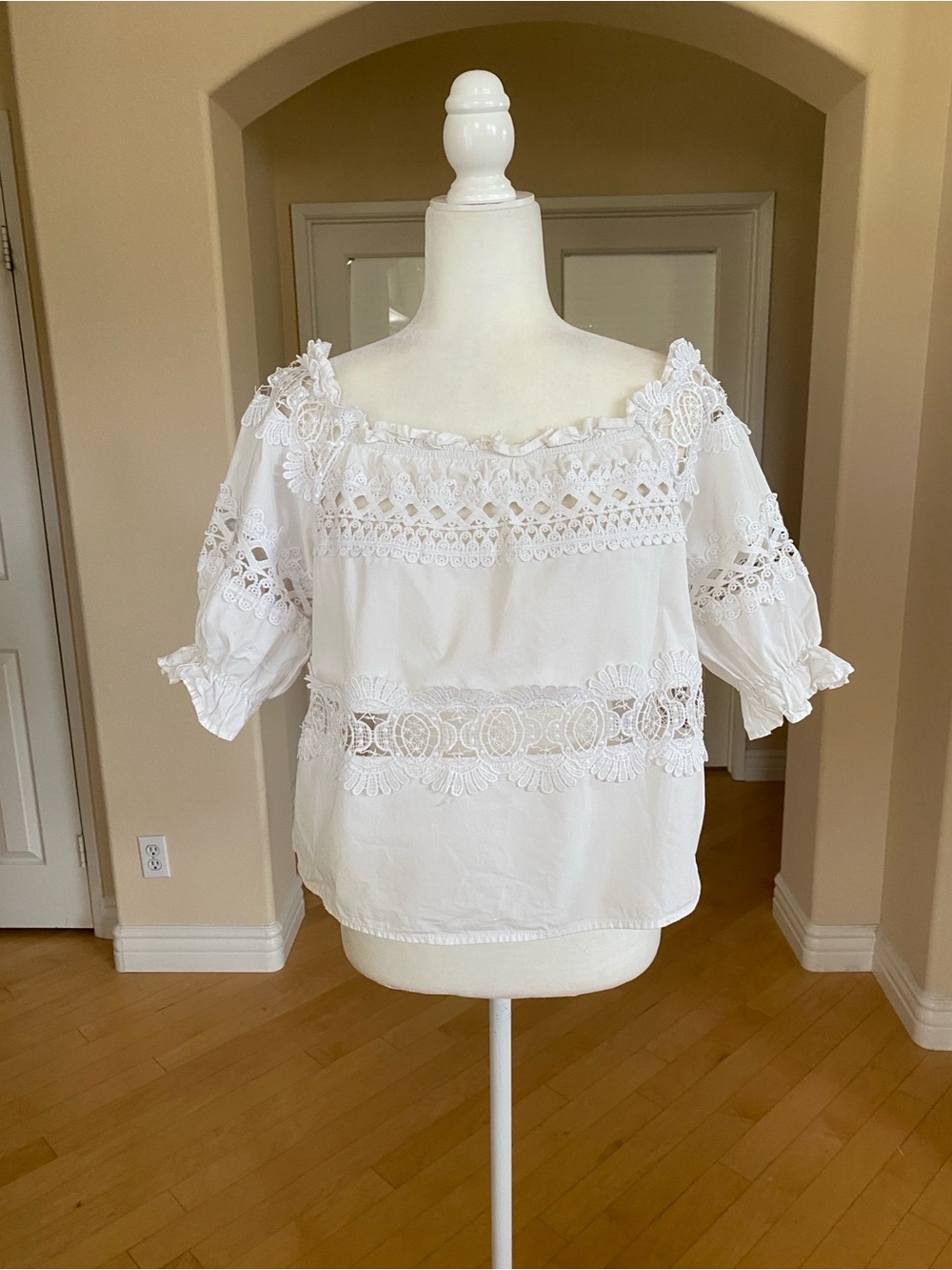 Forever 21 Embroidered Eyelet White Off-Shoulder Blouse